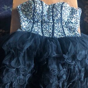Beaded Black and Silver strapless homecoming gown